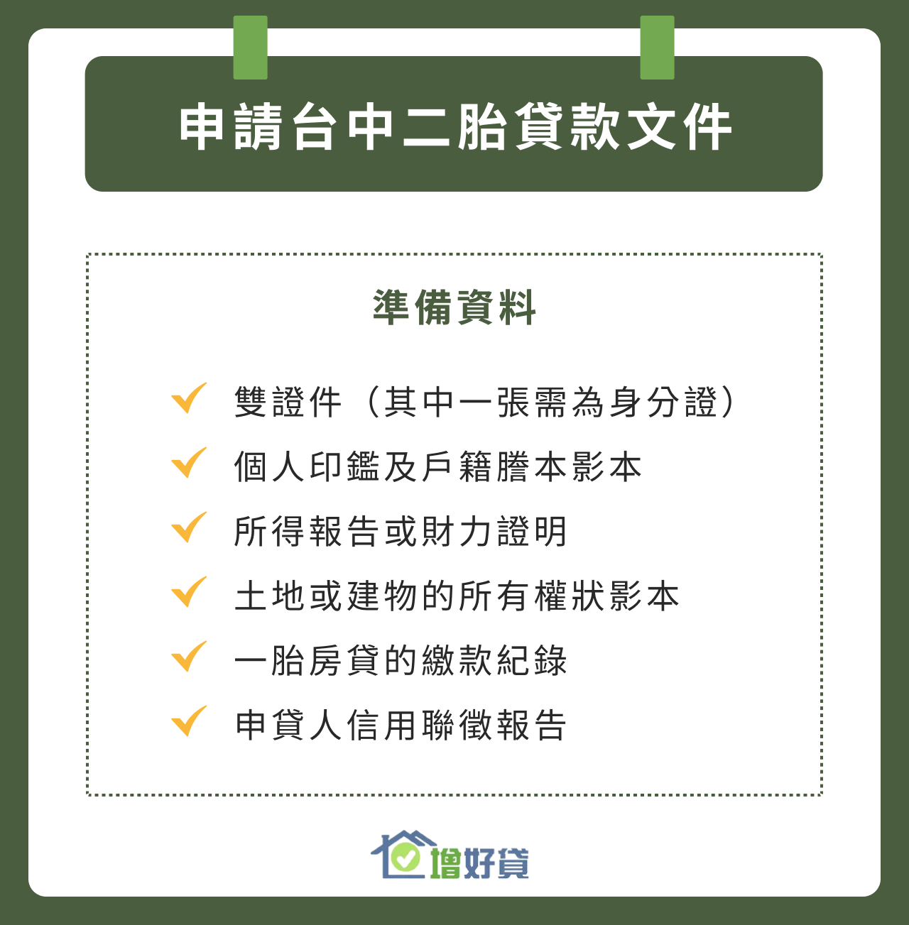 申請台中二胎貸款文件